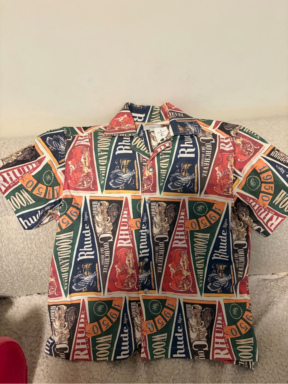 Rhude Multicolor Pennant Print Short-Sleeve Button-Down Shirt
